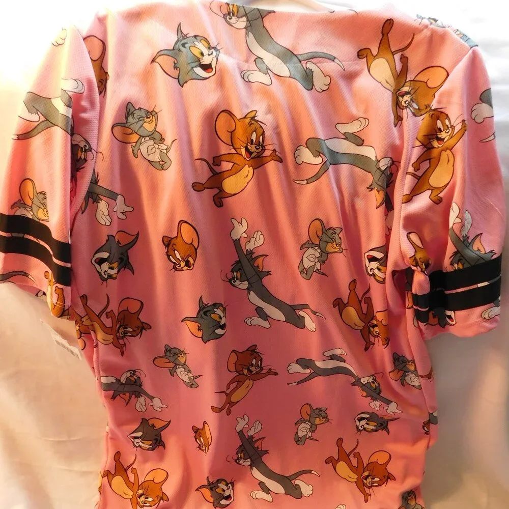 Tom and Jerry Baseball Jersey Pink Junior's Large NWT